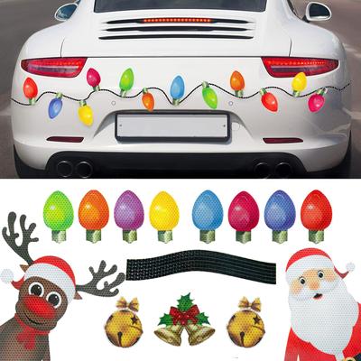 Christmas Light Bulb Sticker Refrigerator Car Magnetic Reflective Santa Deer Snowman Decals Navidad Decoration