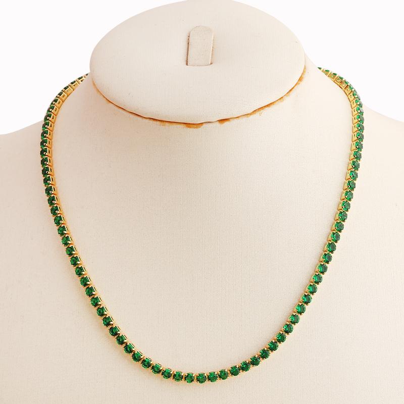 Exquisite Green Cubic Zirconia Necklace for Women Iced Out Zircon CZ Tennis Luxury Crystal Short Hiphop Neck Accessories Jewelry