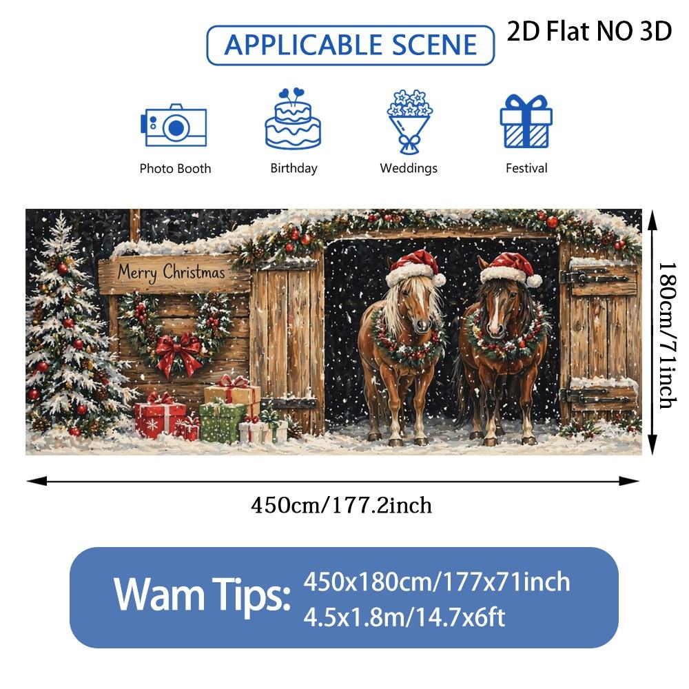 Horse and Gifts Christmas Garage Door Banner, Holiday Front Door Cover for Parties