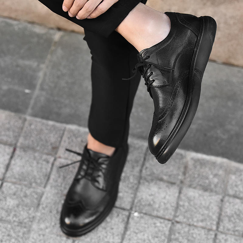 New Genuine Leather Men'S Shoes Classic High-Quality Styles Dress Up For Daily Business Adult Shoes Black Versatile Brogue