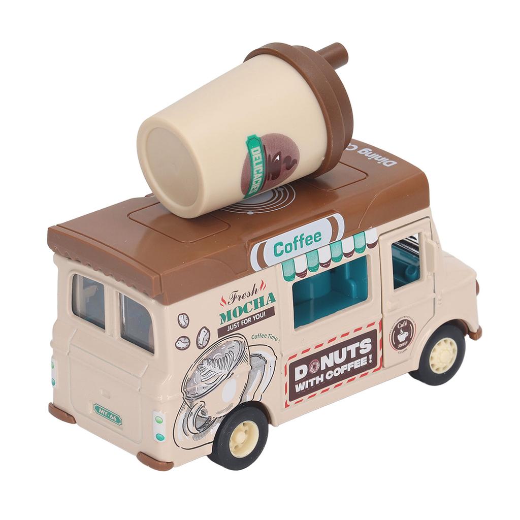 1:36 Magnetic Induction Alloy Die Cast Food Truck Kid Light Music Alloy Pull Back Car Pretend Play Toy Coffee Truck