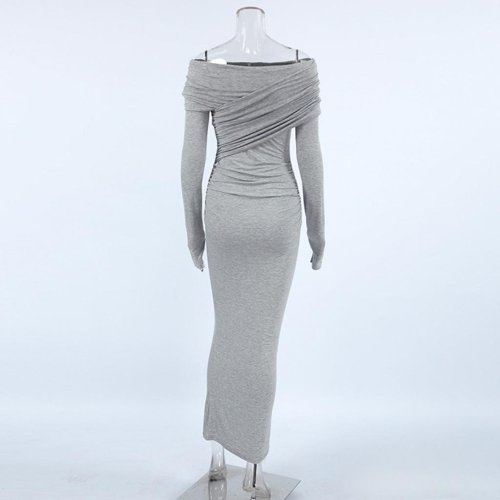 LYRIA Elegant Fashion Sexy Maxi Dresses Streetwear Off Shoulder Casual  Long Sleeve Slim Bodycon Party Vestidos Robes Female