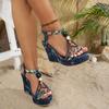 Fashion 2025 Rome Ladies Shoes Open Toe Women's Sandals Plus Size Casual Sandals Women Print Elastic Band High Wedges Shoes Female