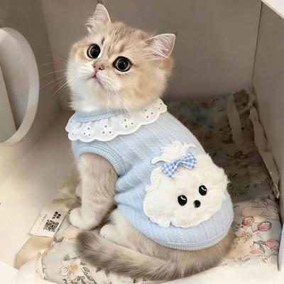 Brushed Cotton Cat Vest with Leash Buckle - Spring/Autumn Anti-Shedding for Small Dogs and Ragdolls
