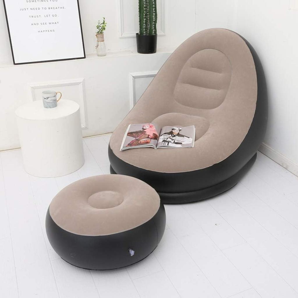 Inflatable Lounge Chair : Lazy Flocking Recliner, Air Couch Sofa for Indoor, Outdoor, Travel & Camping (No Pump)
