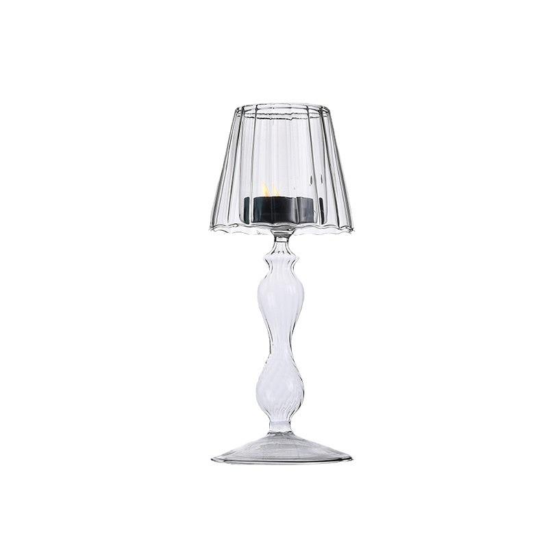 European Style Transparent Glass Desk Lamp Shaped Candlestick with High Foot Striped Candlestick and Creative Home Decoration