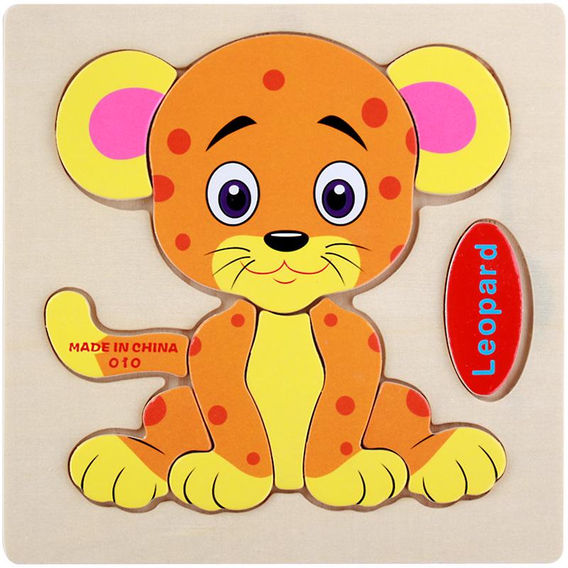 Деревянные игрушки-пазлы для детей, мультяшные животные, дорожное движение, трехмерный 3D-пазл, деревянный пазл леопардовый