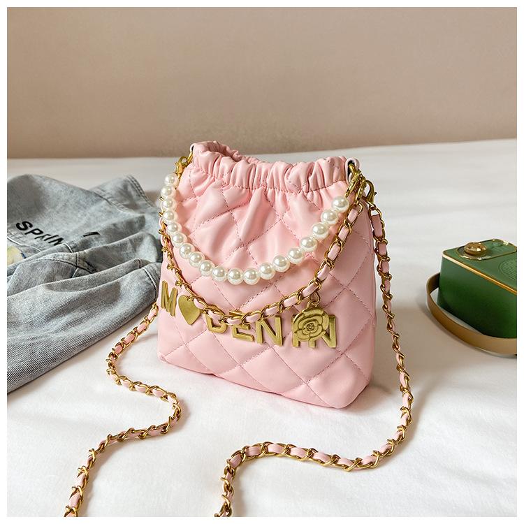 

Новые детские сумки, жемчужная сумочка для маленькой девочки, модная сумка-ведро с цепочкой, детская сумка-мессенджер розовый