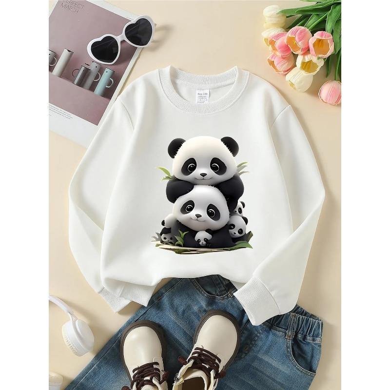 European Sizes Kids' Crewneck Sweatshirt - Cute Panda Stack Pattern Print | Sportswear and Casual Wear, Soft and Comfortable, Clothing, Teenagers