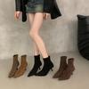 French retro suede high-heeled boots women's short boots new autumn and winter temperament pointed thin heels thin boots bare boots
