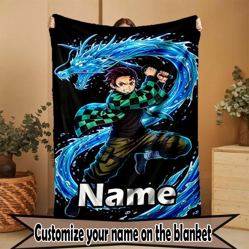 Custom Name Personalized Demon Slayer Print Blanket, Home Decor, Bedroom, Sofa, Camping, Couch, Gifts for Birthday Christmas