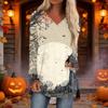 Women's Casual Long Sleeve V-Neck Print Mid-Length Tunic Top