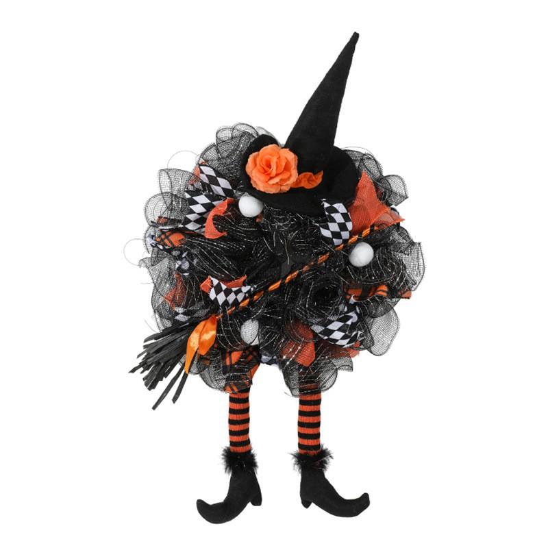 Halloween Wreath With Dried Branches Black Mesh Decorative Floral Ring Door Wall Hanging Party Decoration