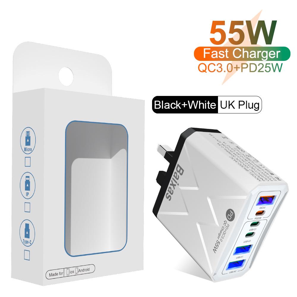 PD 25W 6-Port Fast Charger: 3 USB, 3 PD, 55W QC3.0 EU Standard for Mobile Phones