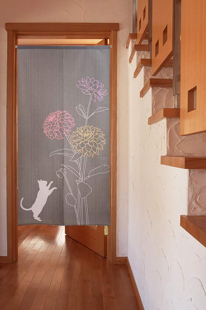 Noren Kobo Long Noren Wall Room Privacy Western 85 X 170 Available In 3 Cat and Dahlia Tapestry, Decor, Divider, Screen, Half-Length Curtain, Pattern,