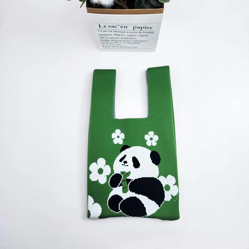 UNTIOR Bolsa de Tricô Fofa de Panda Bolsa Mini Estilosa de Primavera Bolsa Tote Reutilizável Casual de Pulso para Estudante Adequada para Uso Diário ao Ar Livre
