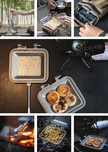 CAMPING MOON Appareil à Sandwichs Chauds, Simple Brûleur, Gaz ou Feu Direct, Compact, Aluminium, avec Étui en Toile, TT-1315+B