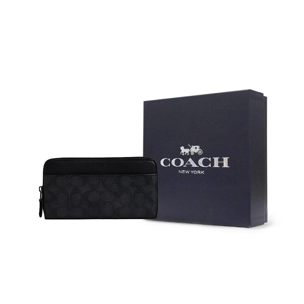 COACH Accordion Wallet Coated Canvas With Smooth Calfskin Wallet Mens Charcoal Black