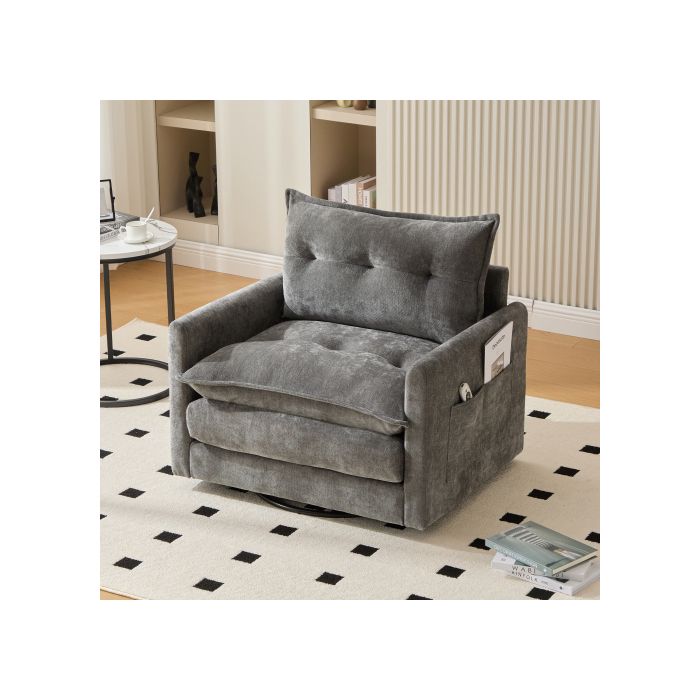 Fauteuil de salon pivotant à 360° avec accoudoirs, fauteuil de style moderne avec coussins, idéal pour se détendre et recevoir