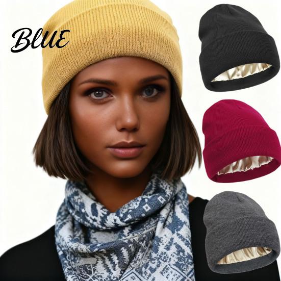 Comfortable Hiking Head Gear Satin Lined Knit Hat for Women Winter Warm Soft Beanies Fashion Stretchy Gift Friends in Frizz-free Hair Protection,
