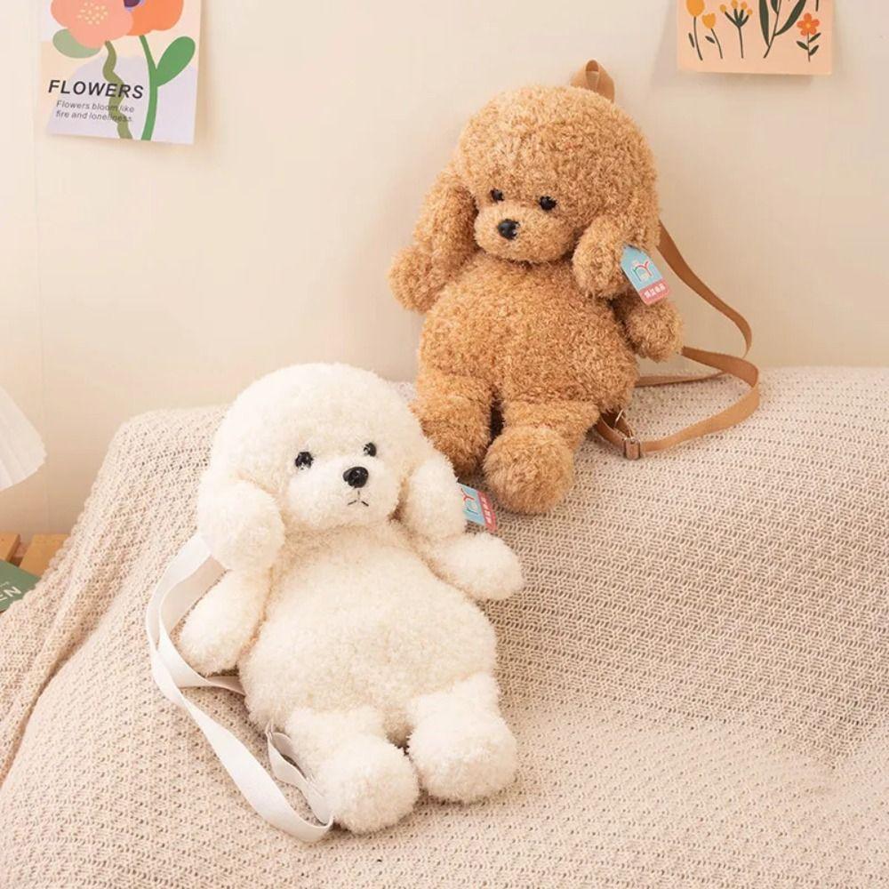 

Cute Animals Dog Plush Backpack Large Capacity Animal Plush Toys Dog Shoulders Bags Lady Dark brown