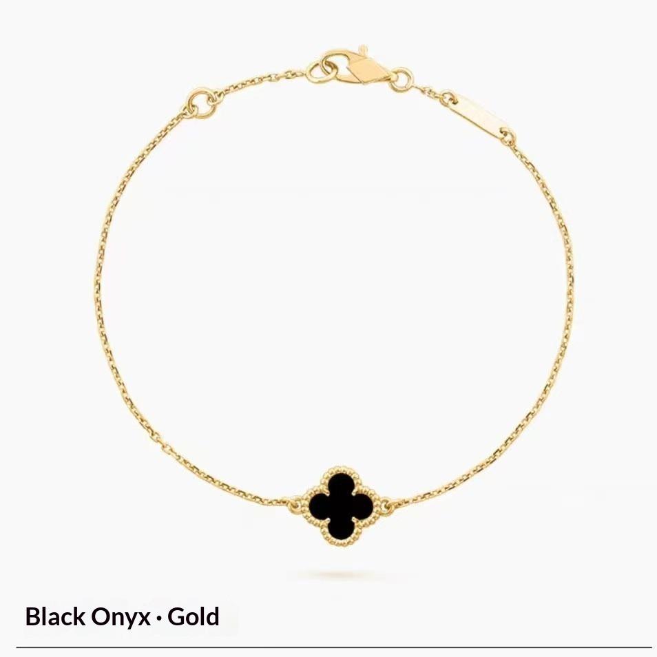 Luxury Mini Four-leaf Clover Bracelet with Natural Black Onyx for Women