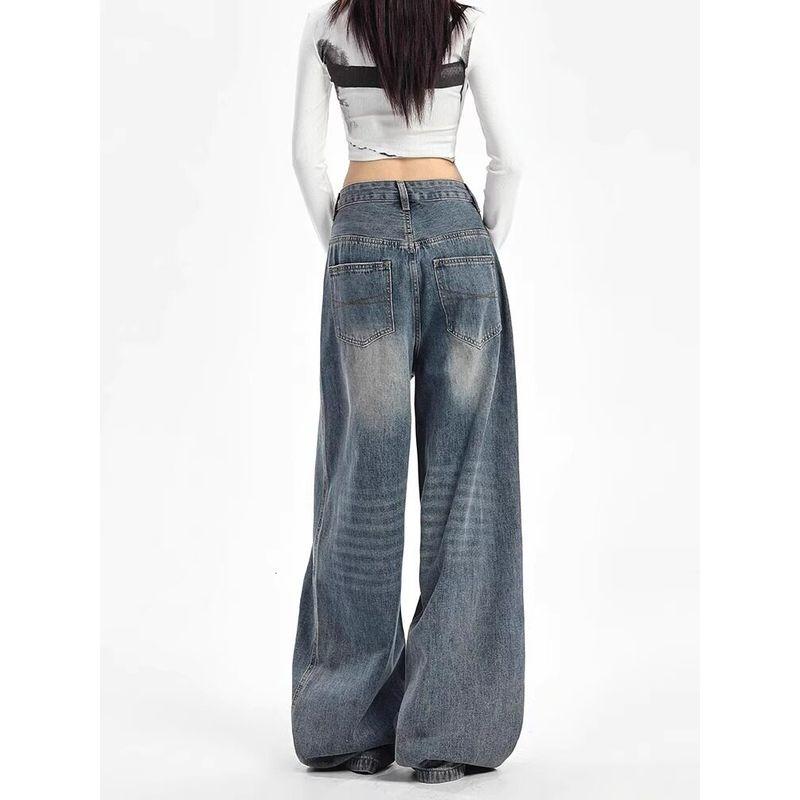 American Relaxed Feeling Denim Women's Autumn New Arrival Plus Size Fat Sister mm High Waist Loose and Slimming Mop Wide Leg Pants