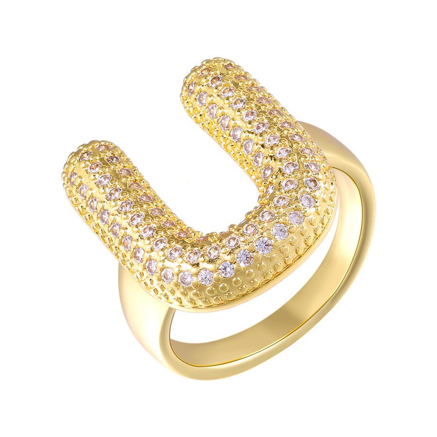 Zirkon Kupfer Mikro-Eingefasst 26-Buchstaben Offener Ring - Europäischer & Amerikanischer Weihnachtsschmuck