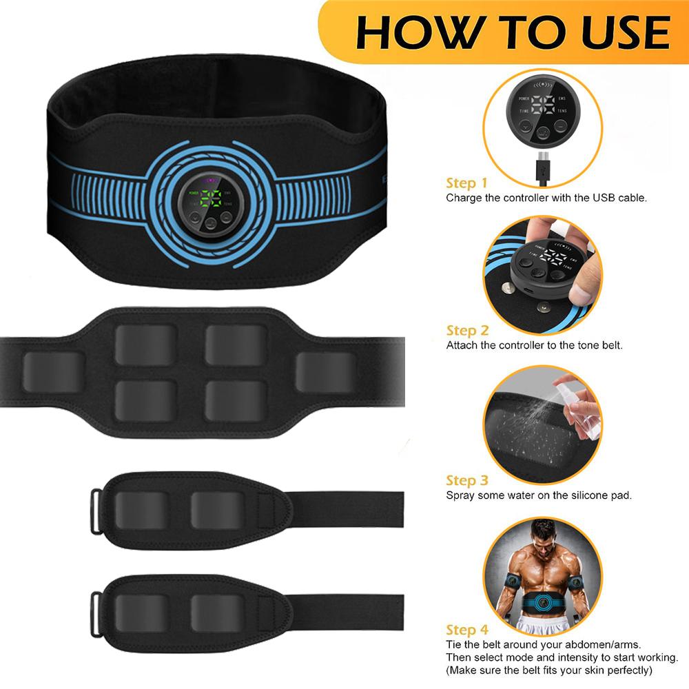 Durable And Safe Usb Rechargeable Abdominal Muscle Trainer Abdominal Toning Belt Muscle Toner Waist Arm Leg Training Home Gym Fitness Massager