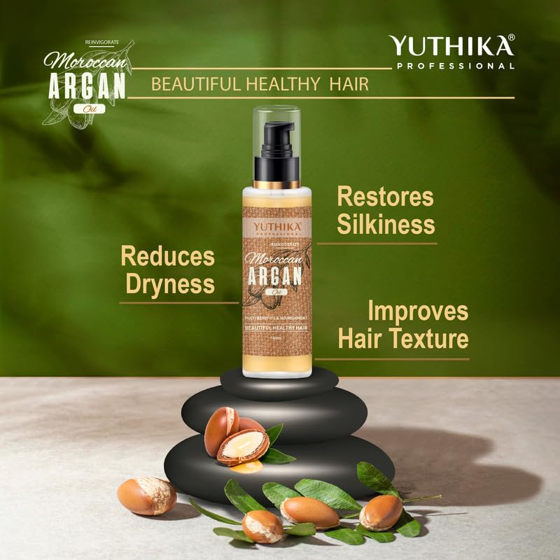 Yutika Professional Moroccan Argan Hair Oil 100 ml For Silky Shiny Nourished Hair Smooth Finish Frizz Control Care