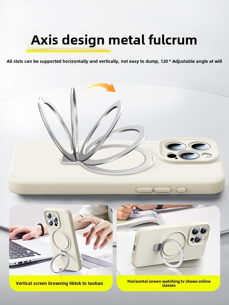 Magnetic Adsorption Liquid Silicone Case with Stand for Apple 16 Pro Max, Shockproof Full Cover for iPhone 15 13 PM