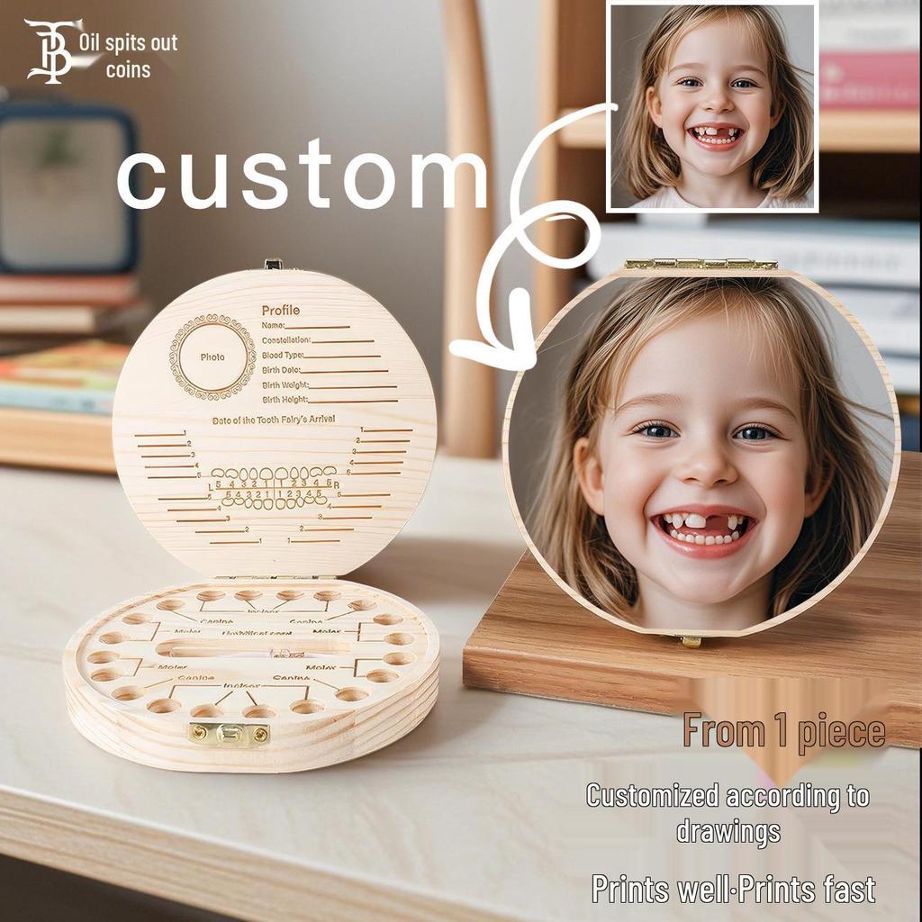 Holz-Erinnerungsbox für Milchzähne und Lanugohaare für Kinder