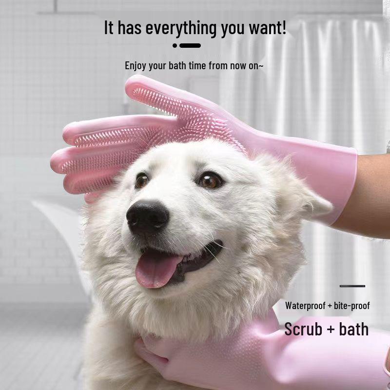 Pet Bathing Gloves, Anti-Scratch & Anti-Bite, for Dogs & Cats, Ideal for Poodles & Retrievers, with Extended Scrubbing Brush