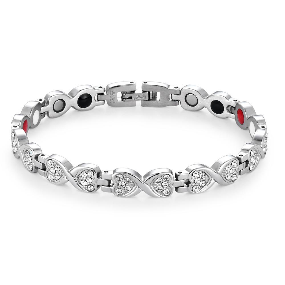 New Fashion Stainless Steel Women's Heart Jewelry Love Diamond Magnet Health Bracelet