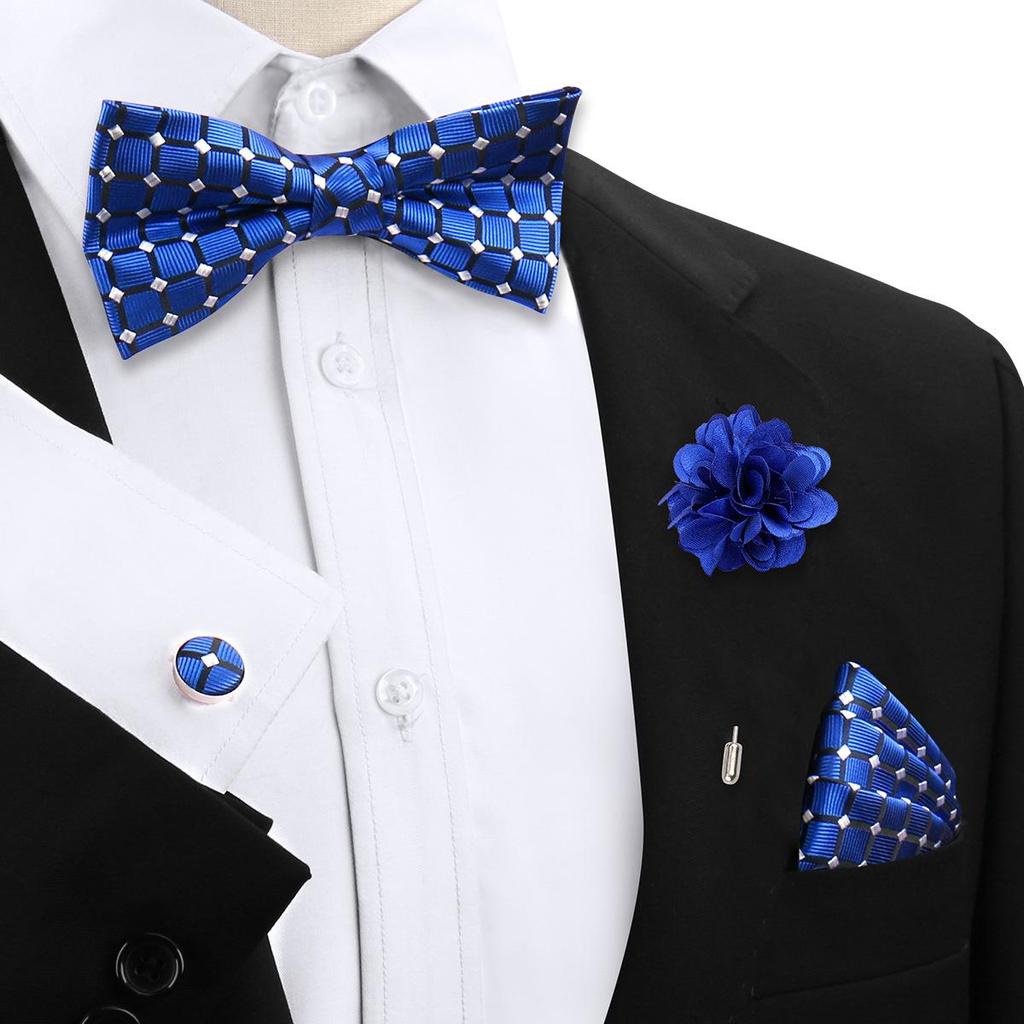 Korean Style 4-Piece Men's Bow Tie & Pocket Square Set for Weddings & Formal Events