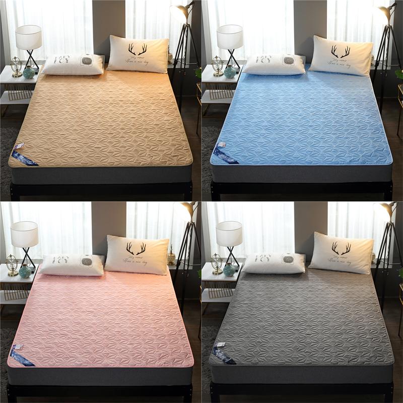 Waterproof Quilted Mattress Solid Color Jacquard Breathable Sheet Bed Cover Protection Dustproof Mattress Cover Universal