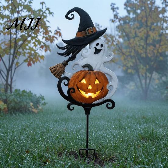 Metal Garden Decorations Halloween Stake, Witch Pumpkin Yard Rust-Proof Outdoor Holiday Decor Decoration for Lawn Patio Porch Pathway, Gift Gardener