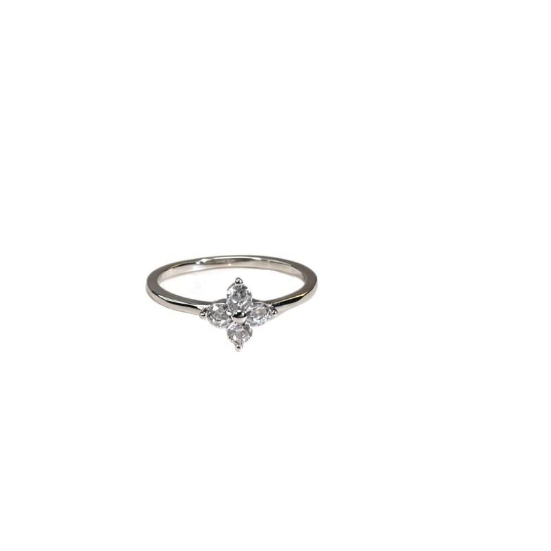 S925 Four-Leaf Clover Zircon Ring, Gold-Plated Light Luxury Versatile Band.