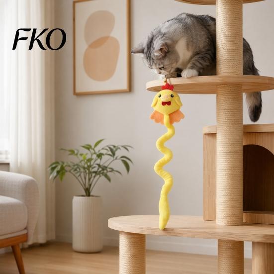 Scratch Proof Cat Toy Plush Animal Toy, Long Tail Chew with Crinkle Sound, Amusement Hanging Stuffed Fox Chick Monkey for Indoor Cats Solo
