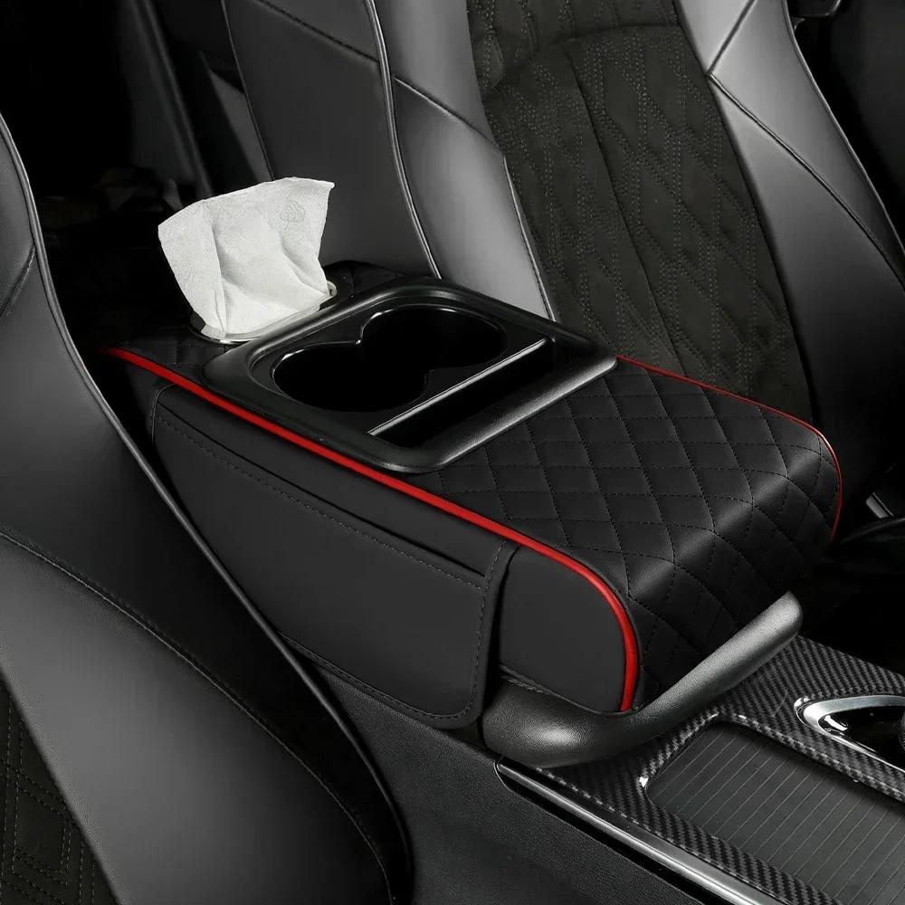 Car Armrest Box Thicken Height Pad Arm Rest Cushion with Pocket Tissue Cup Holder Memory Cotton Elbow Support Height Pad