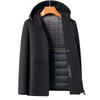 Men's Wool Overcoat with Detachable Down Liner and Hoodie - Double-Faced for Autumn and Winter Warmth