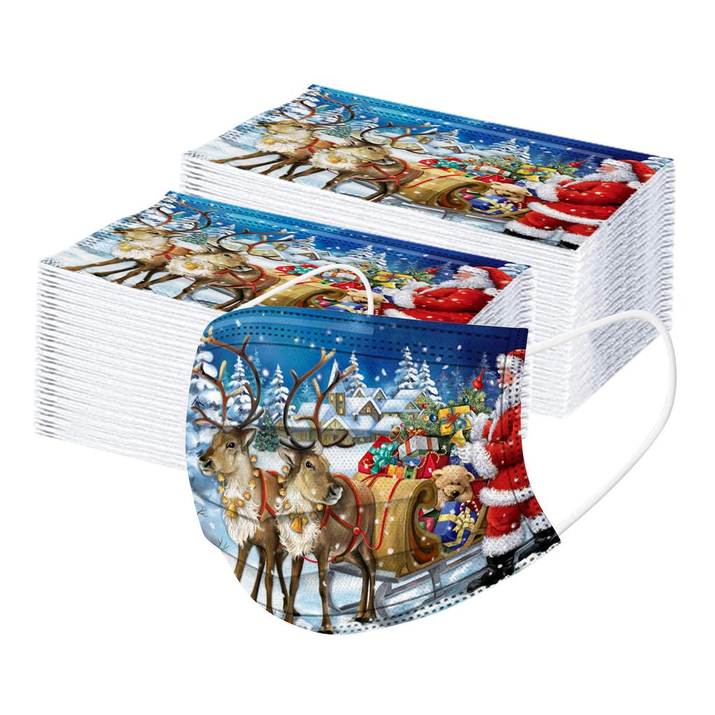 100pcs Christmas Print  for  Face Mask Disposable Earloop Mask