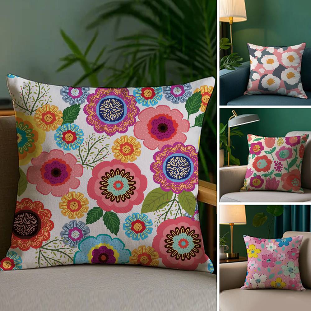 Home Decor Colorful Floral Pattern Decorative Pillow Covers Pattern Cushion Cover Suitable for Sofa Bedroom Car Pillow Cover