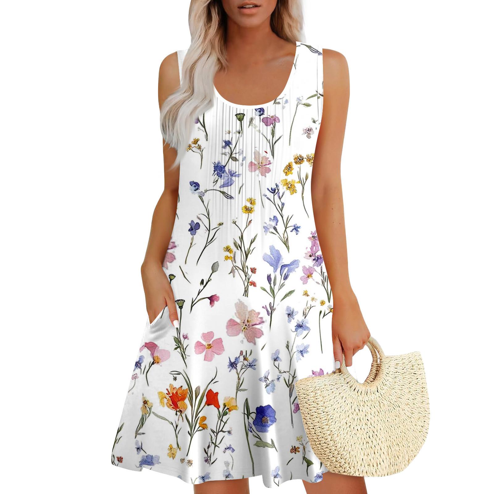 

Женские летние платья Свободные сарафаны без рукавов Платье с карманами M белый