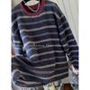 Plus Size Striped Long Sleeve Fluffy T-Shirt for Women - Cozy Winter Casual Wear