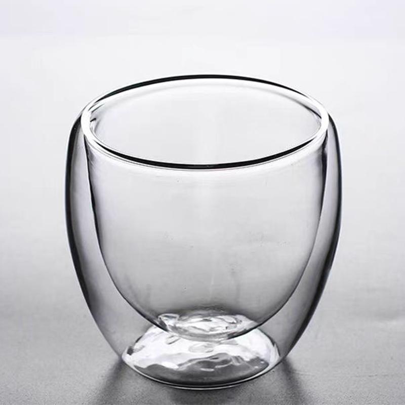 80ml Egg Shaped Double Wall Glass Cup Handleless Heat Insulated Clear Thick Glass Mug for Coffee Tea Water Minimalist Design