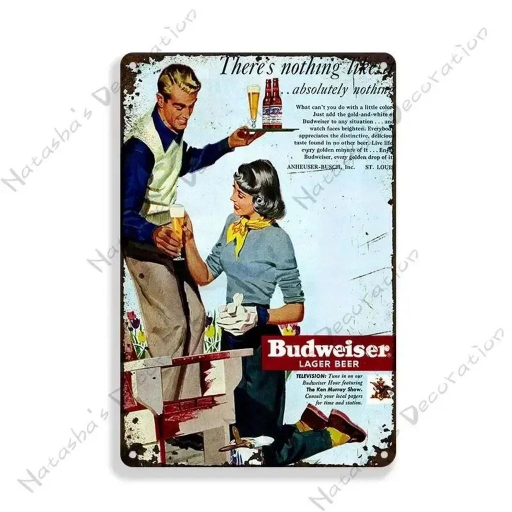 Budweiser Beer Metal Tin Sign 30x20cm, Vintage Advertising Wall Decor