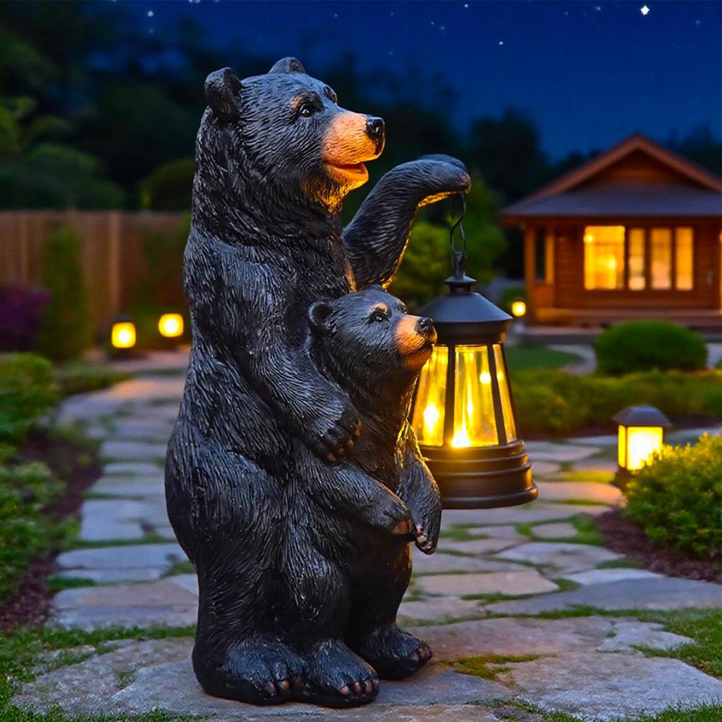 Solar Lights Solar Powered Bear Statue Decorative Lights Resin Figurine Statues Lamps for Garden Decor Lawn Yard Outside Home