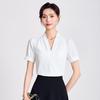 Women's Short-Sleeve V-Neck White Chiffon Blouse - Professional Summer Formal Wear