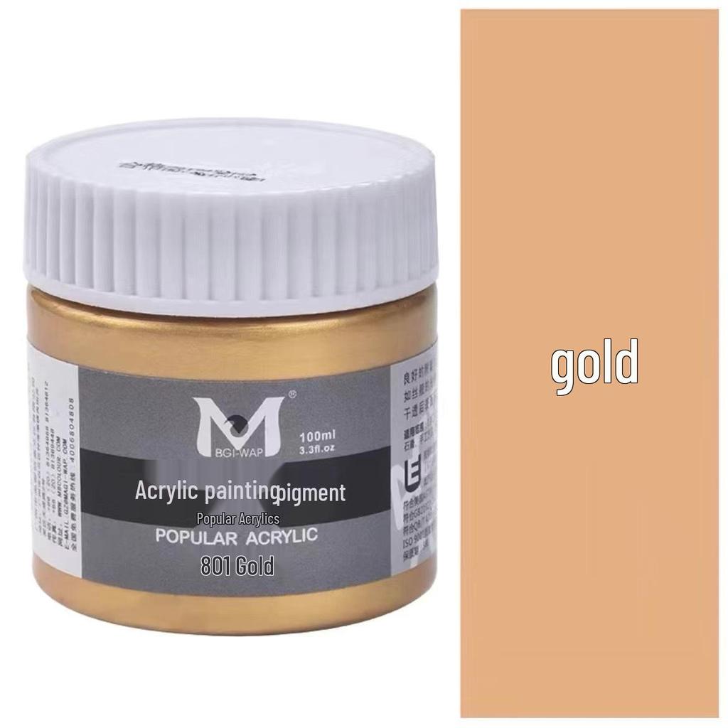 Meibang Metallic Acrylic Paint Set - Red Copper, Bronze, Silver, Buddha Light Golden Yellow 